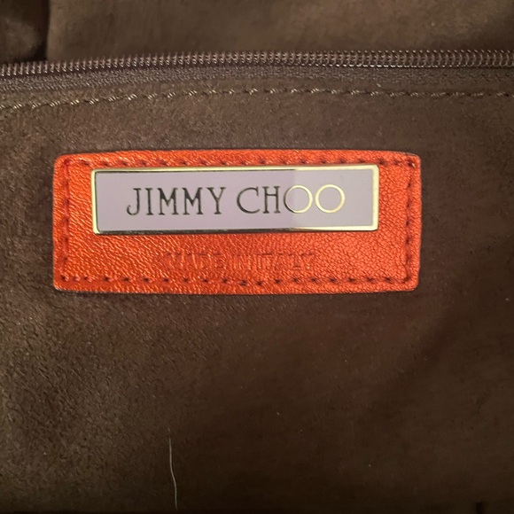 Jimmy Choo Leather Laser Cut Gold Tone Tote Shoulder Handbag Red with dust bag - Picture 7 of 10